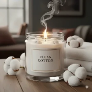 A simple, clean illustration of white laundry or a basket of fresh linen, representing the airy, clean cotton fragrance that is one of the most popular candle scents.