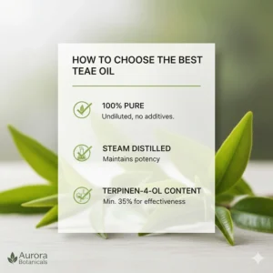 Checklist for choosing the best tea tree oil for acne based on purity and distillation methods.