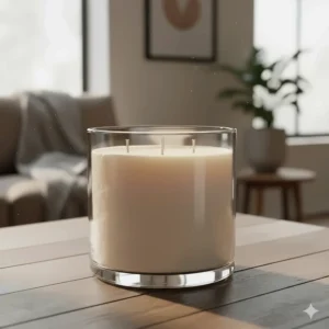 Detailed shot highlighting the smooth texture and quality of the soy wax in a large 3 wick scented candle.