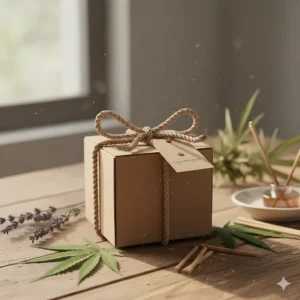 A unique cannabis aroma candle tied with a ribbon, suggesting it as an ideal gift for a candle lover.