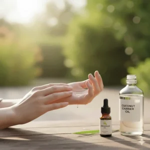 Person applying diluted lemongrass essential oil for mosquitoes to their arm to prevent bites.