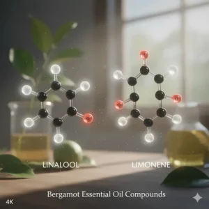 Molecular structure of linalool and limonene found in bergamot essential oil for anxiety.