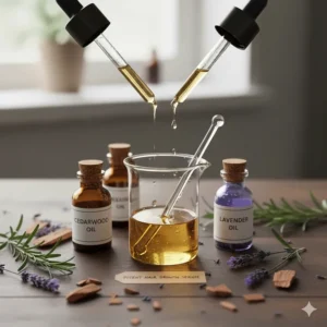 Mixing cedarwood oil with rosemary and lavender oil for a potent hair growth serum.