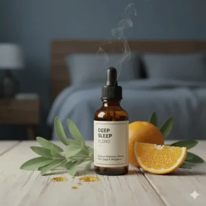 Botanical drawing of clary sage and bergamot, known for reducing cortisol in deep sleep aromatherapy blends.