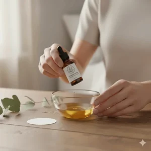 Mixing eucalyptus oil with a carrier oil for a chest rub to soothe respiratory congestion.