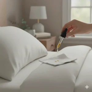 Applying drops of eucalyptus oil to a tissue near a pillow to help with nighttime congestion.