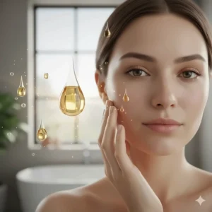 An illustration showing the soothing properties of frankincense oil on irritated or blemish-prone skin.