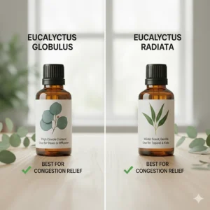 Comparison chart showing Eucalyptus Globulus and Radiata, the best eucalyptus oil types for congestion.