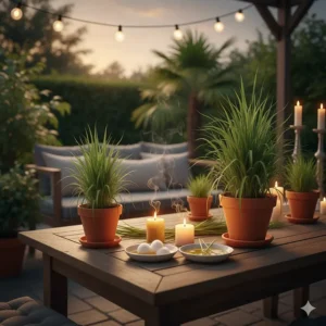 Outdoor seating area protected by lemongrass essential oil mosquito repellent methods.