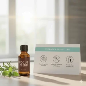 Safety and storage tips for maintaining the potency of your essential oil blend for focus and concentration.