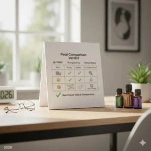 A final summary table ranking doTERRA vs Young Living vs Plant Therapy on price, purity, and convenience.