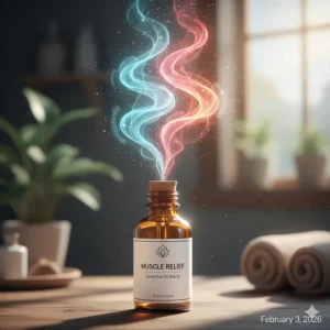 Abstract illustration using blue and red waves to represent the cooling and heating sensation of muscle relief oils.