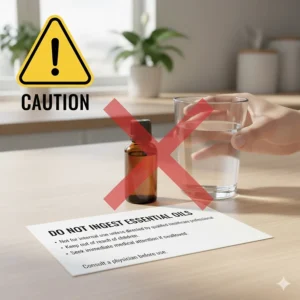 A caution graphic explaining that essential oils should not be ingested without professional medical supervision.