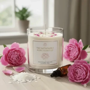 A sustainable, non-toxic luxury peony candle made with 100% natural soy wax and essential oils.