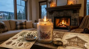 A relaxing bathtub setup surrounded by burning fireside glow candles, fluffy white towels, and a glass of wine for a self-care evening.