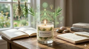 An illustration showing the aromatherapy benefits of fresh rosemary candles for mental clarity and focus.